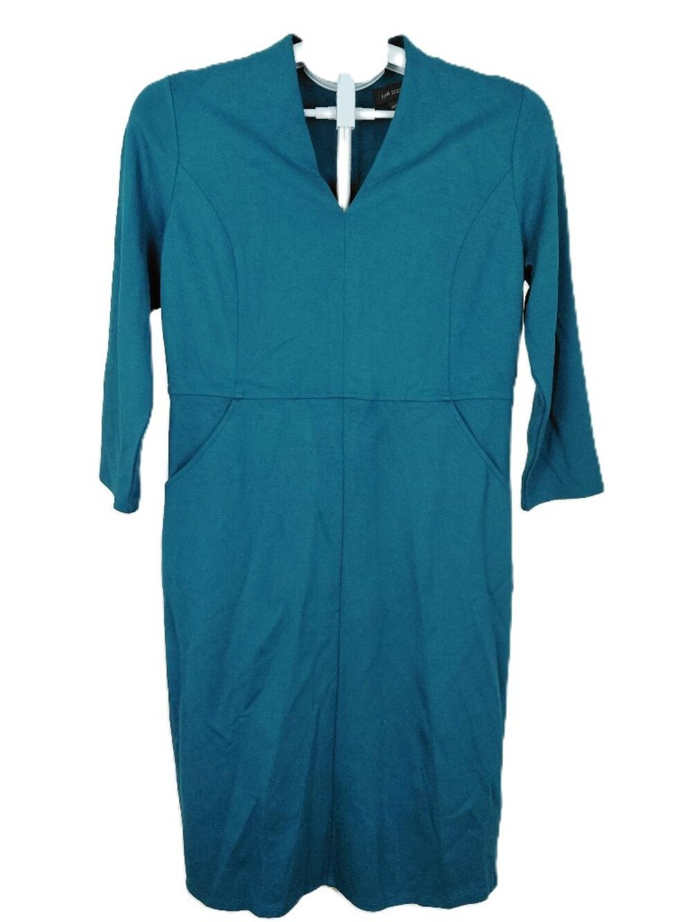 J.Jill Wearever 3/4 Sleeve Sheath Dress Women's Small Tidewater Teal Knit V-Neck